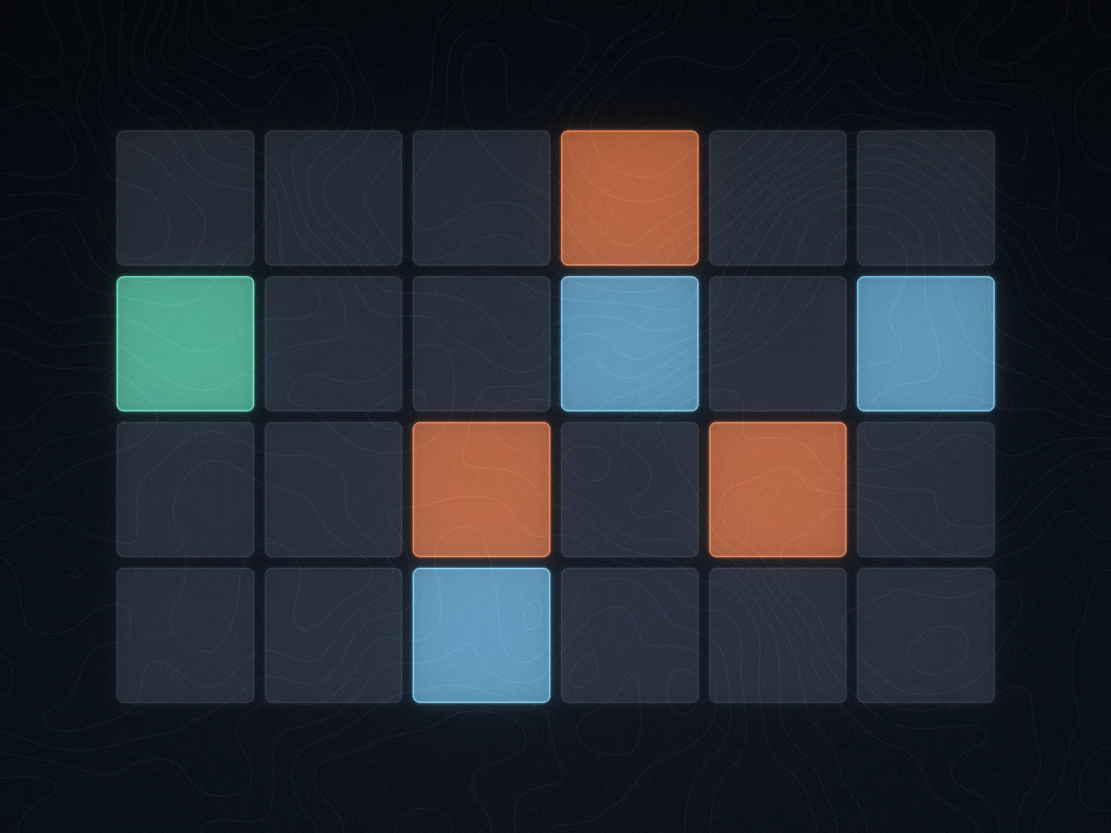 Grid of digital screens, some lit in brand colours