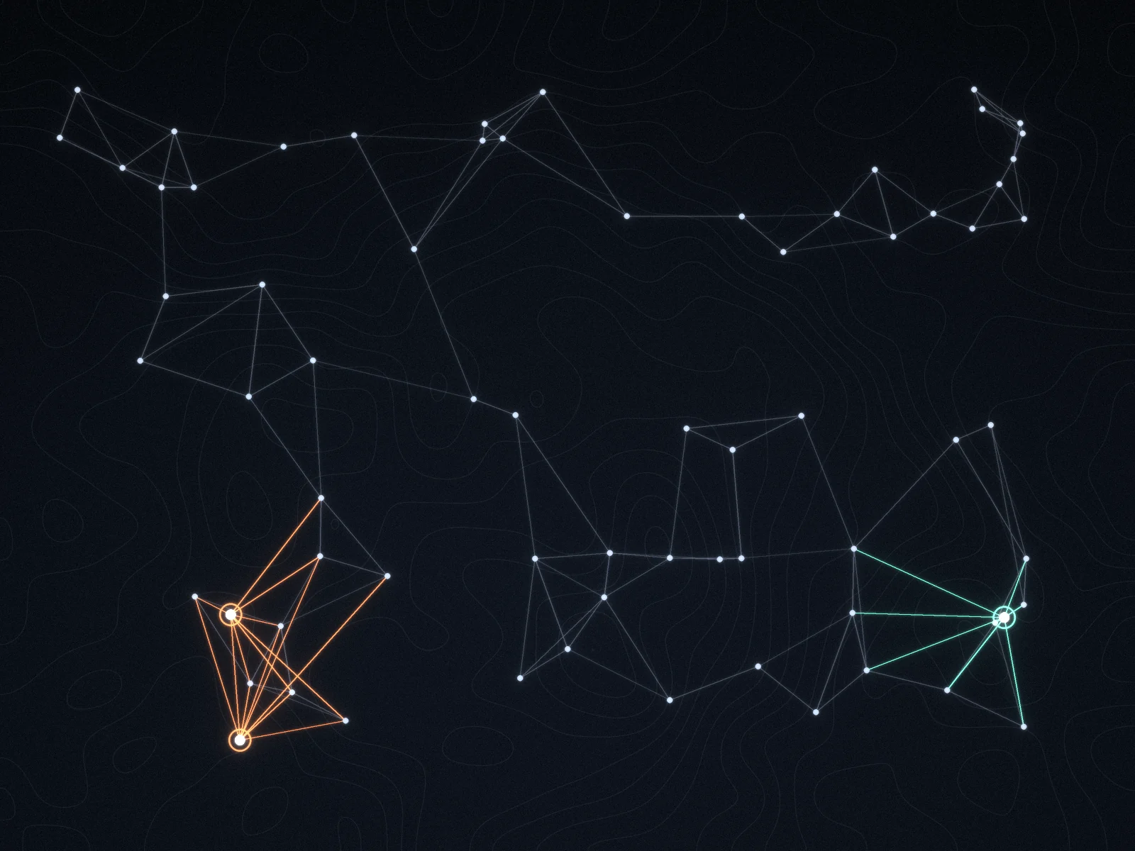 Network of connected nodes with highlighted agent hubs